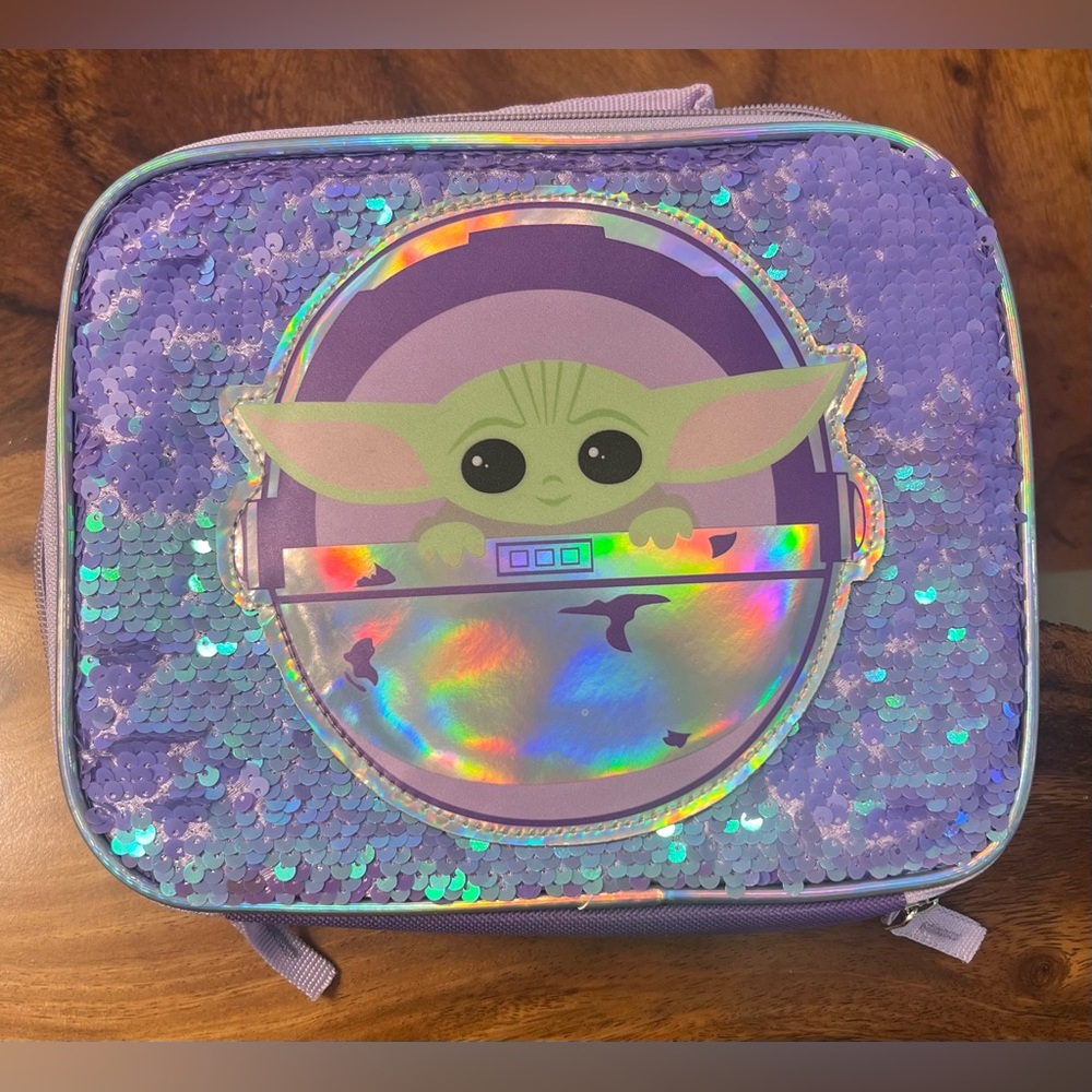The Mandalorian Kids Lunch Box -Star Wars Holographic Sequin Bag NWOT